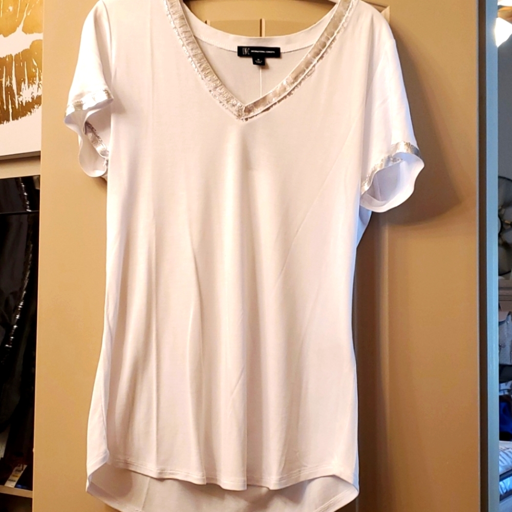 White Inc tee with silver metallic trim
